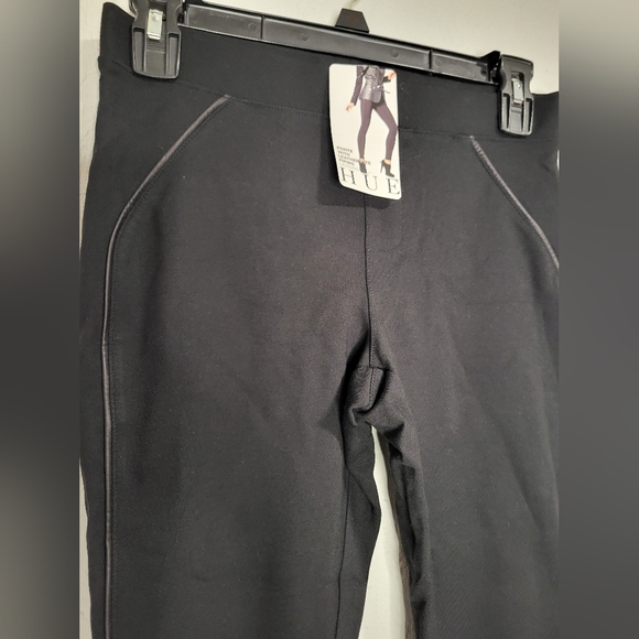 HUE Ponte with Leatherette piping black leggings Size XS - Picture 2 of 3